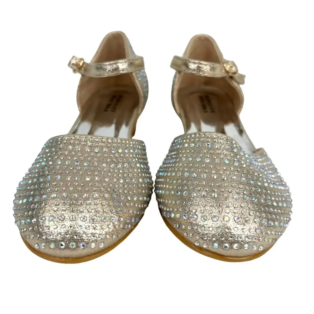Badgley Mischka Girls Metallic Dress Shoes 3 Rhinestones Light Gold BM84031